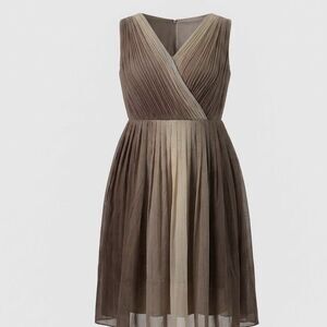NWT Talbots Woman Pleated Ombre Cocktail Dress 20W Brown Cream Chiffon Pleats